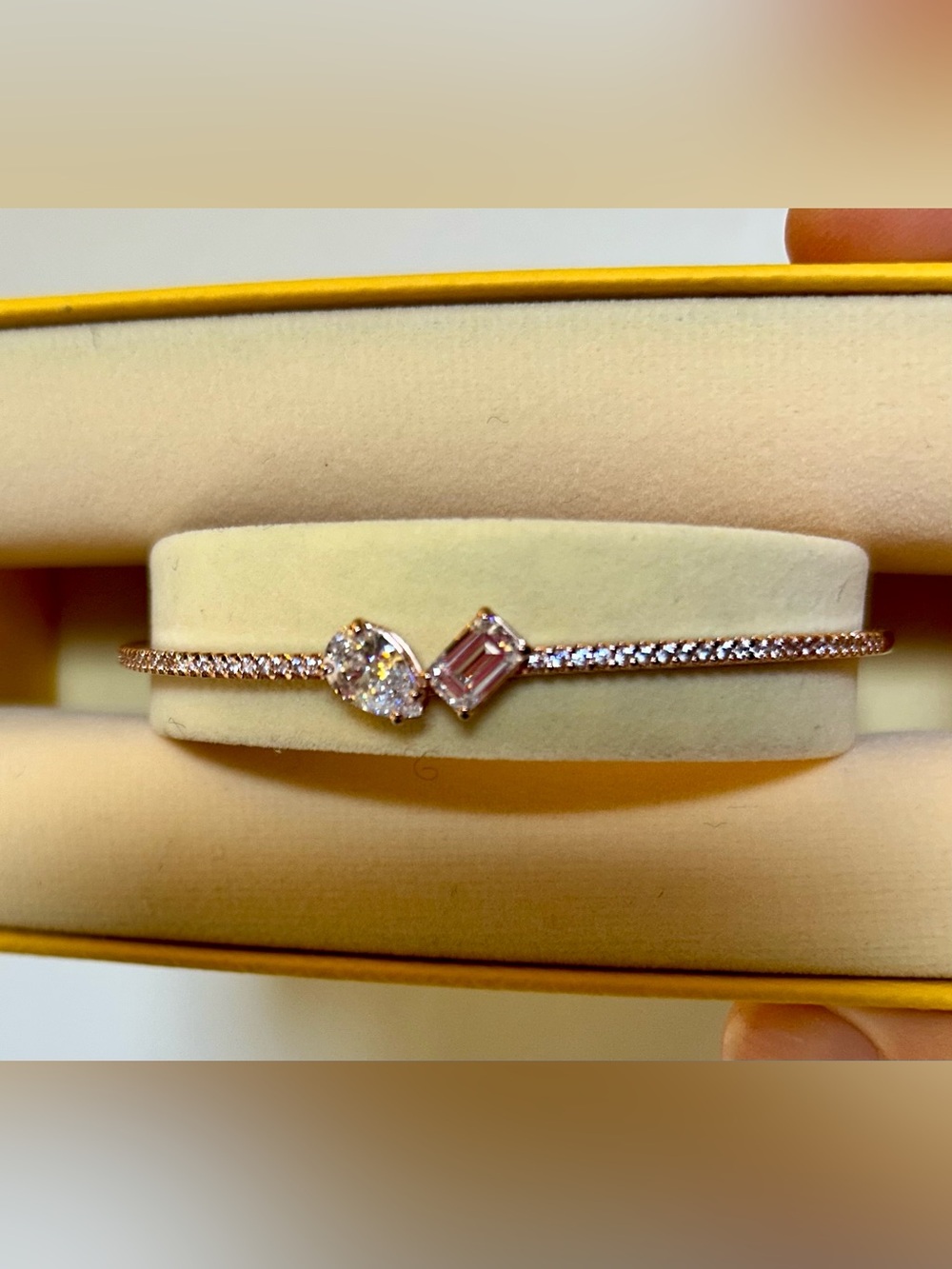 Swarovski Mesmera Bangle rose gold plated finish. Pear and octagon crystals NWOT - Picture 2 of 7
